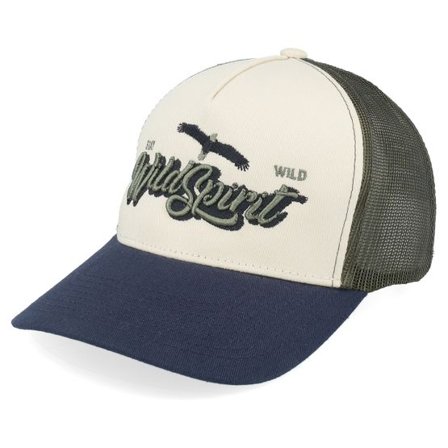Wild Spirit - Grå trucker Keps - Pin Script Stone/Olive/Navy A-frame Trucker @ Hatstore