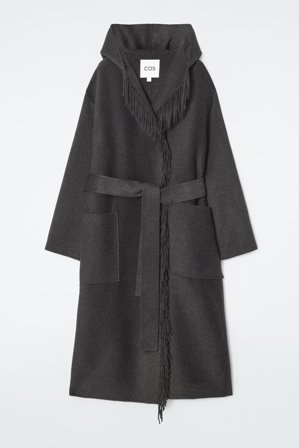 COS Women's Fringed Double-Faced Wool Long Coat in Grey
