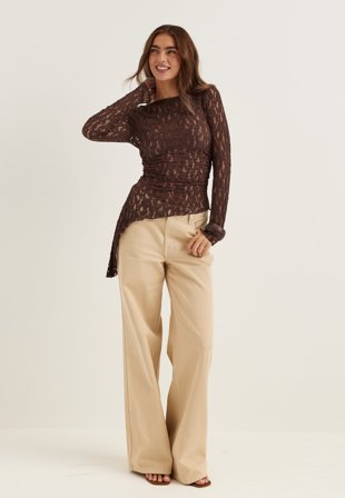 BUBBLEROOM - Mid Wide Jeans - Light beige