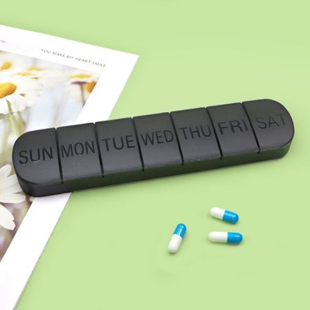 7Days Pill Box Weekly Medicin Container SVART