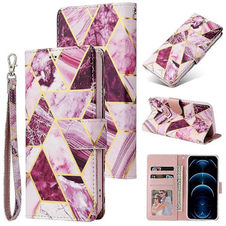 Fodral för iPhone 12 Marmor Kortfodral Läder Avtagbar Handledsrem Plånbok Kompatibel med iPhone 12 Fodral