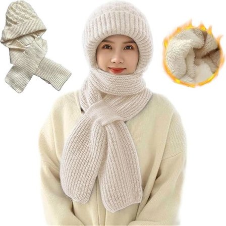 Öronskydd Vindtät Mössa Halsduk 2 i 1 Halsduk Öronskydd Mössa Plus Sammet Tjock Vinter Stickad Mössa Vinter Varm Stickad Mössa Halsduk(Beige)