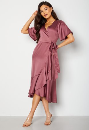 Bubbleroom Occasion Frill Wrap Satin Midi Dress Klær