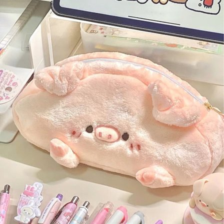 Rosa jentete gris plysj student penal høyt verdsatt ungdomsskole søt skrivesaker oppbevaringspose