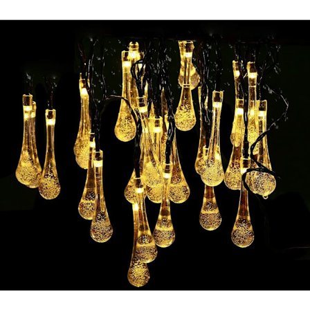 Solcells LED utomhus varmfärgade droppformade ljusslingor - Vattentäta - Kristall - Juldekoration - Trädekoration för trädgård, uteplats eller gård -