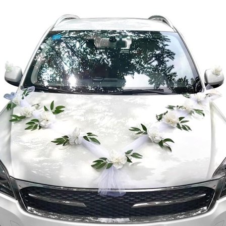 Bryllupsbil Blomsterplate Bånd Sløyfer Sett Med Plysj Bjørn Dørhåndtak Ornament Tilbehør Festarrangementer Tilbehør