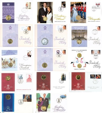 Det danske kongehus - 14 forskellige møntbreve