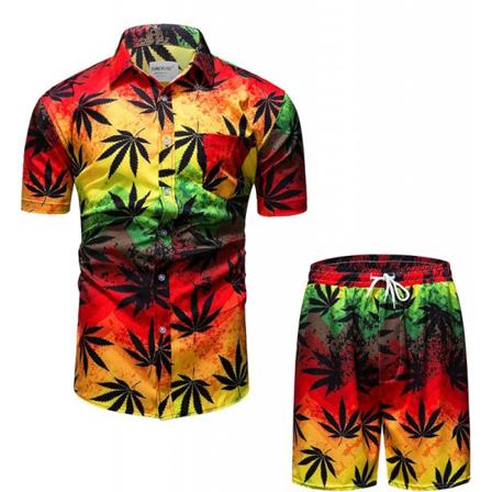 2 st Hawaiian skjorta och kort set för män Color#2 XL