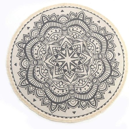 Vintage Rundt Teppe 90cm Bomull Rundt Vaskbart Mandala Teppe