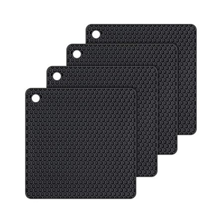 stk Silikone Grydelapper Grydelåg til Køkken Opvaskemaskine Sikker Varmebestandig Sort Firkant