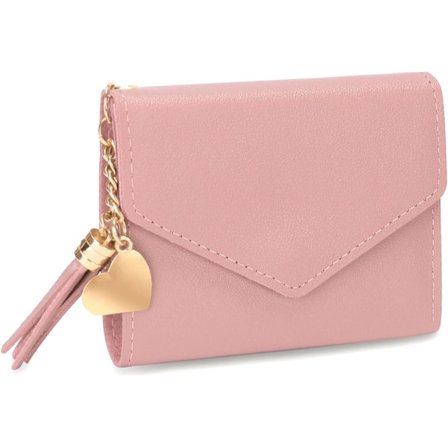 Small Wallet for Women, Slim Wallet Small Faux Leather Purse Card Holder Zipper Coin Purse for Ladies, Pink