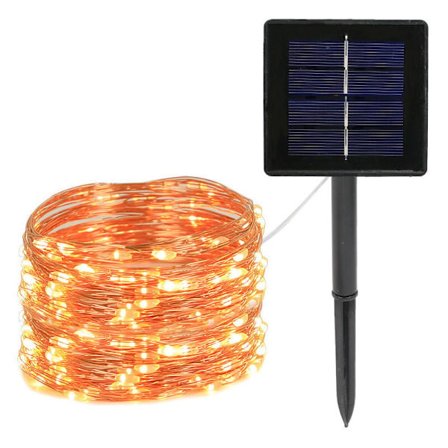 Julebelysning med solcellepanel, vanntett, utendørsbelysning, dekorativt lys, ideelt for hagen, rød (12M 100 lamper) KLB