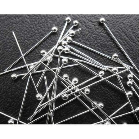 100 st.Platinapläterade hattpinnar med kula 35 mm långa