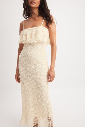 NA-KD Flounce Crochet Midi Dress - Festkjoler - Råhvid - S