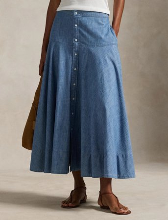 Polo Ralph Lauren Cotton Chambray A-Line Skirt - Blue - 36