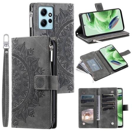 SKALO Xiaomi Redmi Note 12 4G Big Wallet Mandala Lompakkokotelo Grey