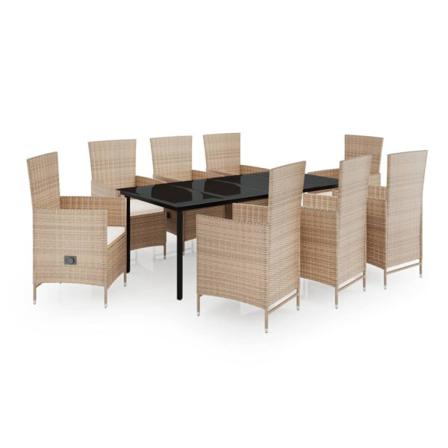 Vidaxl Matgrupp För Trädgården Med Dynor 9 Delar Beige Beige