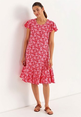 Cellbes of Sweden - Trikåklänning med volanger - rosa / mönstrad - för damer - 58/60