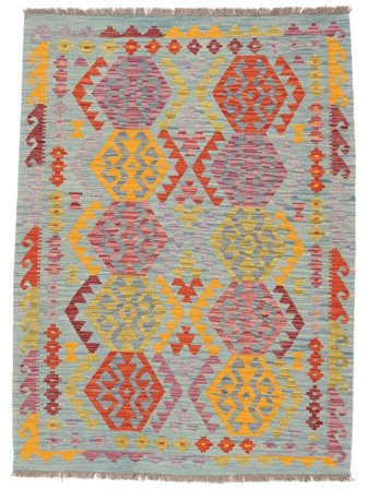 Handgewebt Kelim Afghan Old Stil Teppich 132X180 Dunkelgrau/Grau