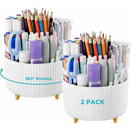 2 stk. blyantholder til skrivebord, 5 rum 360° roterende, arrangører og tilbehør, kontoropbevaring, kontorartikler, sød blyantbeholder til kontor, S
