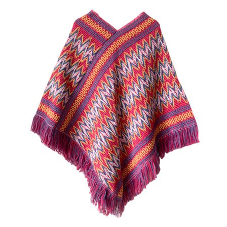 Ponchoer for kvinner, dameponchoer og wraps Vinter Retro Stilig Poncho Sjal for kvinner - Rose