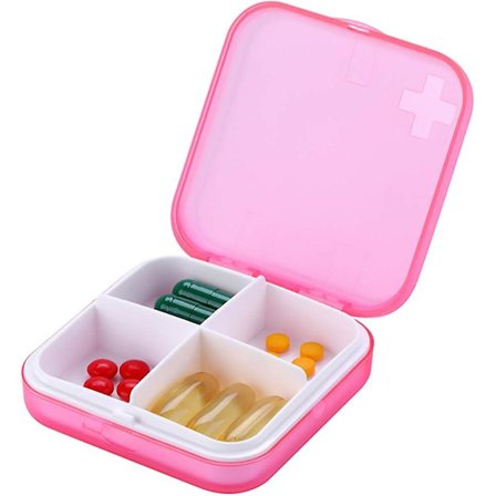 Pilleæske - Bærbar pilleæske Lille pilleæske til taske eller lomme Fremragende pilleæske (grøn, 4 rum)