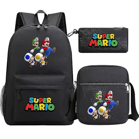 Super Mario Ryggsekk - Tenåringsjenter Gutter - Kawaii Student Vanntett Canvas Skolevesker - 3 stk Laptop Mochilas Ryggsekker