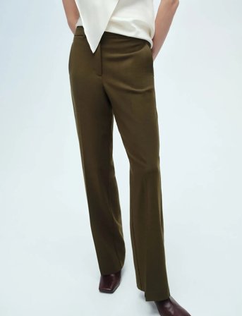 Mango Straight Mid-Rise Trousers - Khaki green - 34