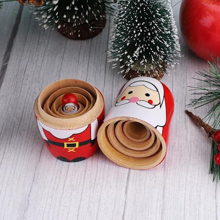 Jule Nesting Dukker, 5 Stykker Træ Santa Claus Matryoshka Russisk Nesting Dukke, 11 cm Sød Tegneserie Santa Stabling Dukke til Julebord