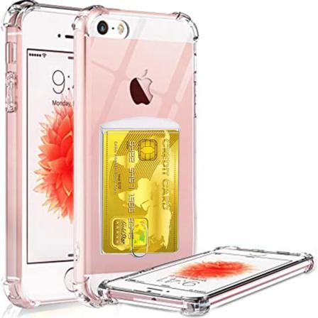 Iphone 5/5s/5se - Effektfullt Skyddsskal Med Korthållare Transparent/genomskinlig