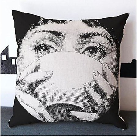 Bomullsöverdrag för kudde med fyrkantig kudde, kuddfodral, kuddfodral för soffa Fornasetti ansikte Tekopp Te (45cmx45cm)
