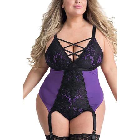 Naisten Pluskokoinen Uniasu, Rannekkeellinen Mini-Pitsibody, Alusvaatteet V-Kaula-auksella