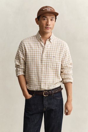 GANT Herren Gingham Hemd aus Leinenmix (XXXL) Beige