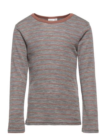 Nkmwang Wool Plain Aop Ls Top Xxii T-shirts Long-sleeved T-shirts Grå Name It