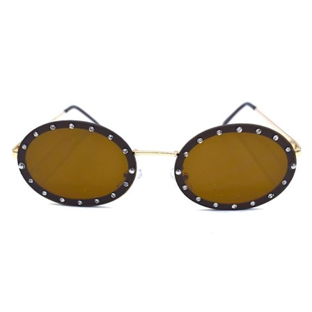 Bruna runda solglasögon med vita stenar - Ice Edition