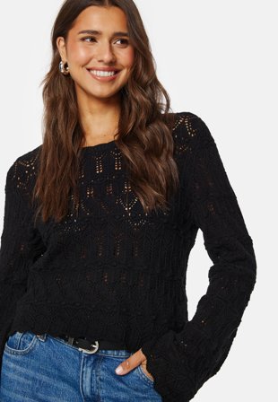 VILA Tvillos O-Neck Knit Top Black Klær