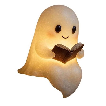 Söpö aave lukuvalo, kirjavalo, koristeellinen LED-aavelamppu, aaveyövalo, Halloween-söpö aave lukijoille ja kirjojen ystäville