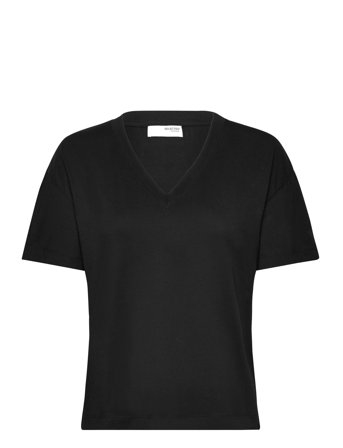 Slfcarli Ss V-Neck Tee Black Selected