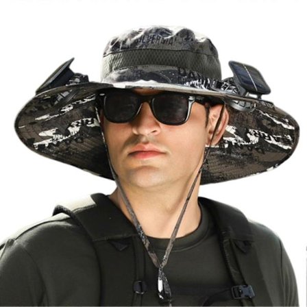 Solcelledrevet hat med ventilator og batteri, bred skygge, genopladelig hat med ventilator til strand, poolside, udendørs arrangementer S3