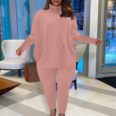 Damer Enfärgad Hög Hals Slimmad Ben Casual Toppar Och Byxdräkter