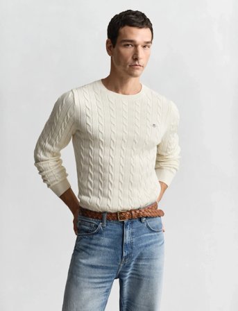 GANT Cotton Cable C-Neck - Cream - XXXL