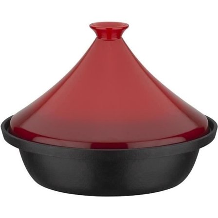 Solid gjutjärn tagine - GSW - 30 x 22 cm - Keramiskt lock - Induktion - Röd