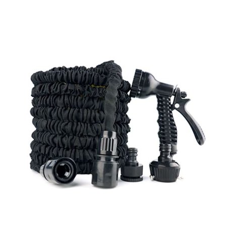 Trädgårdsslang med 7 lägen vattenspruta, expanderbar spruta, magisk trädgårdsslangrulle (7,5 m, svart)