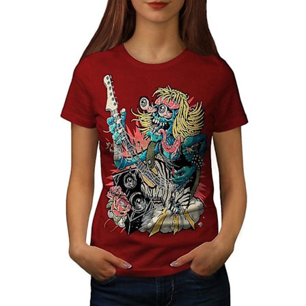 Rockband Gitarrmusik Dam Röd-skjorta