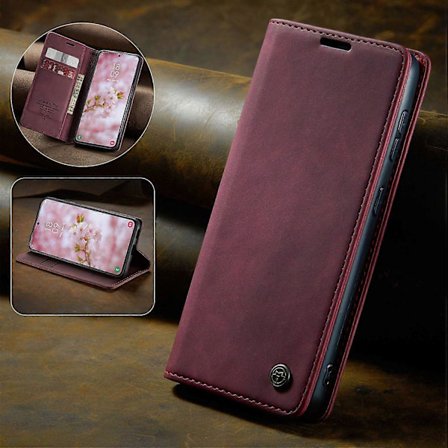Kompatibel med Samsung Galaxy S22 5G PU Læder Wallet Telefon Cover Stativ Magnetisk C Rød