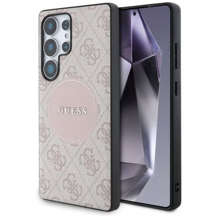 Guess 4G pyöreä laastari Classic Logo MagSafe Kotelo Samsung Galaxy S25 Ultra vaaleanpunainen