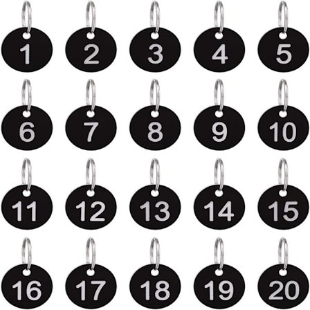 20 Pakk Nummerlapper Runde Nummererte Nøkkelringer