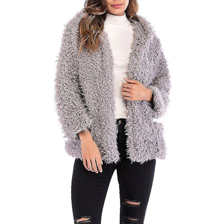 Kvinnor Huvtröja Kort Rock Casual Långärmad Lös Faux Shearling Dragkedja Varm Cardigan