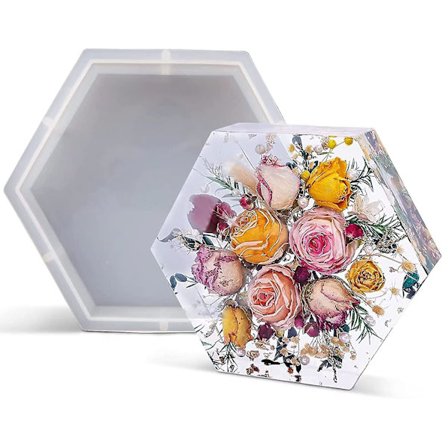 Harpiksforme, store harpiksforme i silikone (20x23x5 cm), sekskantede harpiksforme til konservering af blomster, dybe forme til harpiksstøbning