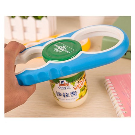 Multifunktionel flaske- og dåseåbner, krukkeåbner med skridsikkert håndtag 4 i 1, perfekt til ældre med gigt, kvinder, børn, blå